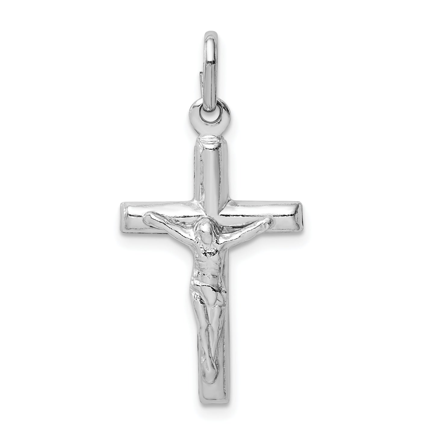 Sterling Silver Rhodium-Plated Polished Crucifix Cross Pendant