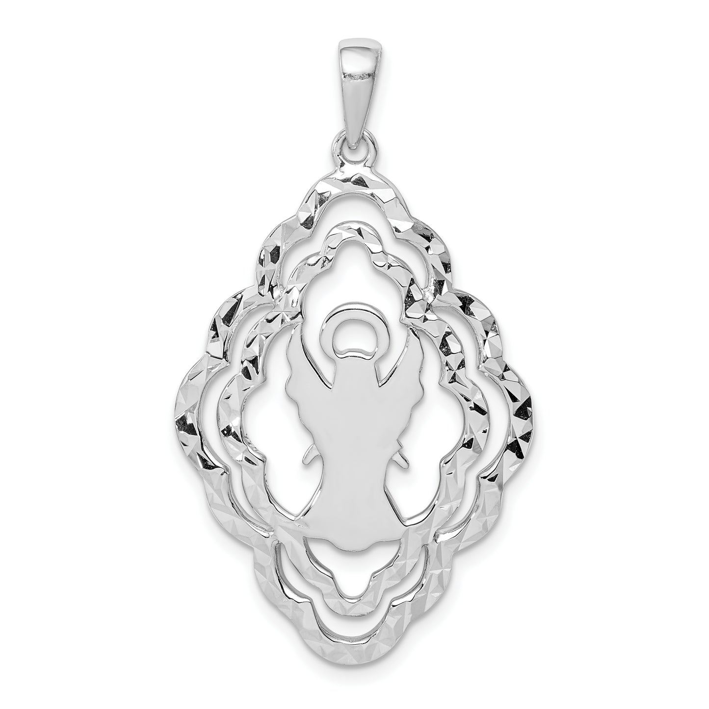 Sterling Silver Rhodium-Plated Diamond-Cut Angel Pendant