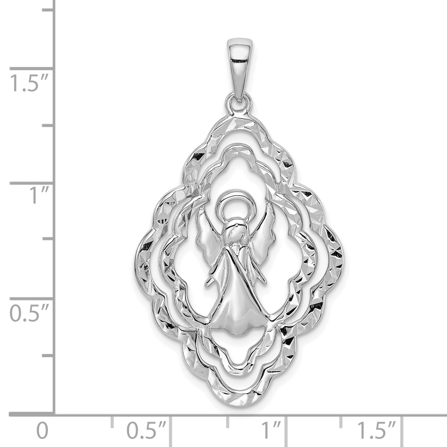 Sterling Silver Rhodium-Plated Diamond-Cut Angel Pendant