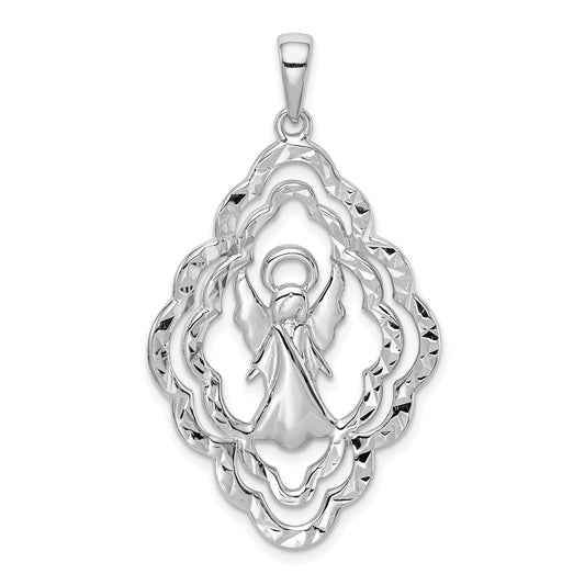 Sterling Silver Rhodium-Plated Diamond-Cut Angel Pendant