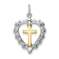 Sterling Silver Rhodium-Plated & Gold Tone Cross Heart Pendant