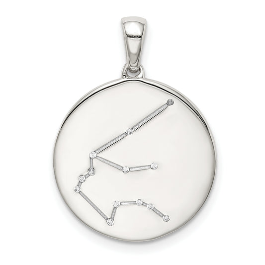 Sterling Silver Rhodium-Plated & Cz Aquarius Zodiac Pendant