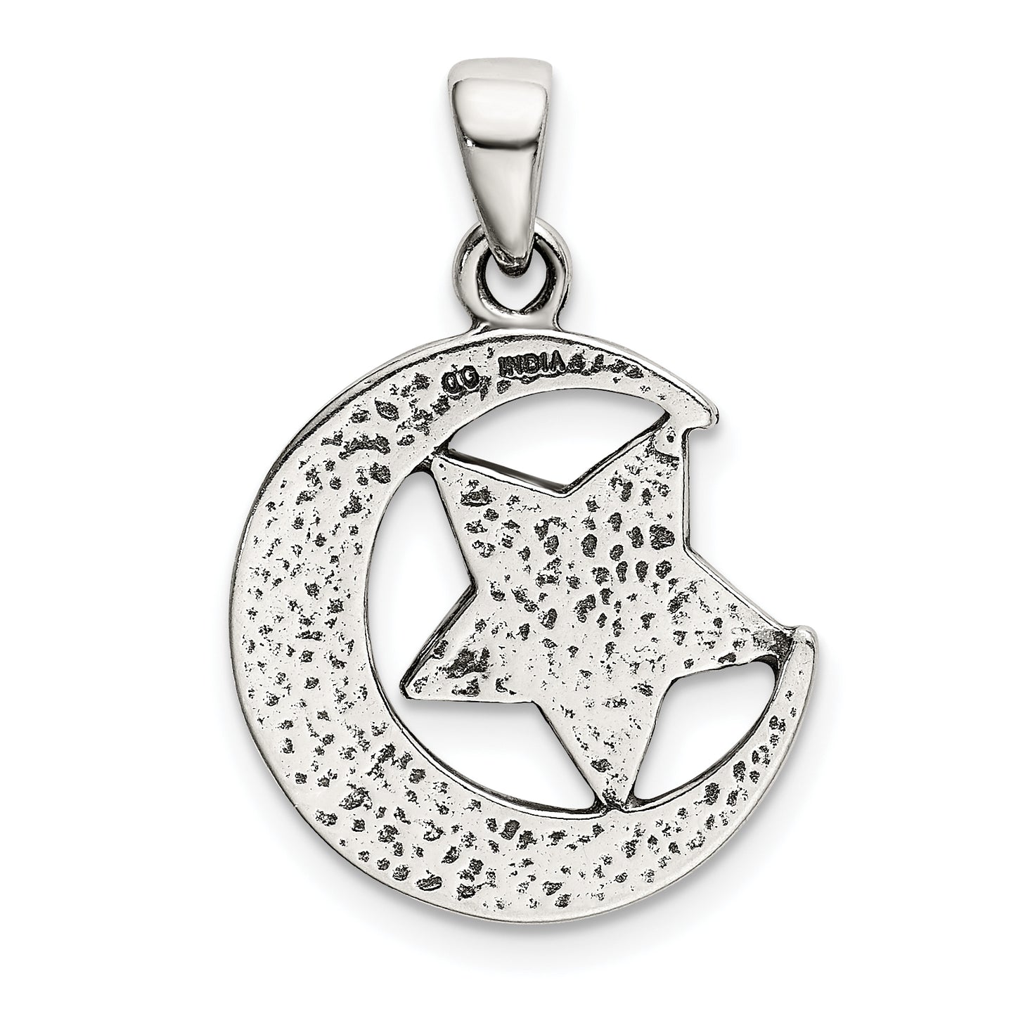 Sterling Silver Love You To The Moon Antiqued Star And Pendant