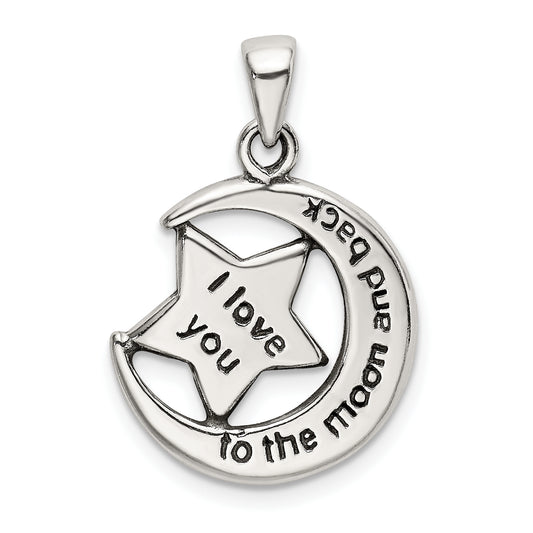 Sterling Silver Love You To The Moon Antiqued Star And Pendant