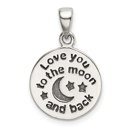 Sterling Silver Love You To The Moon Antiqued Star And Pendant