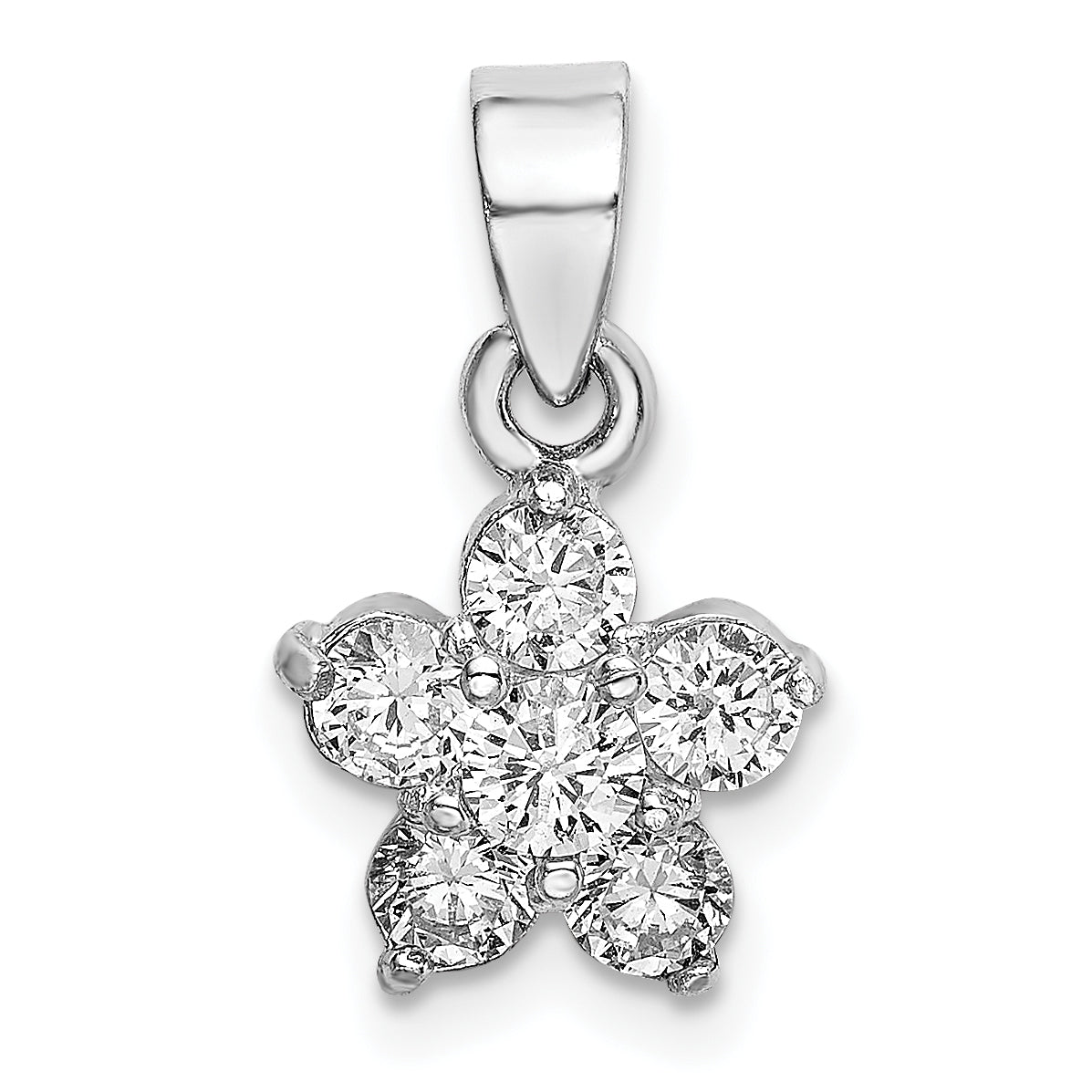 Sterling Silver Rhodium-Plated Cz Star Motif Pendant