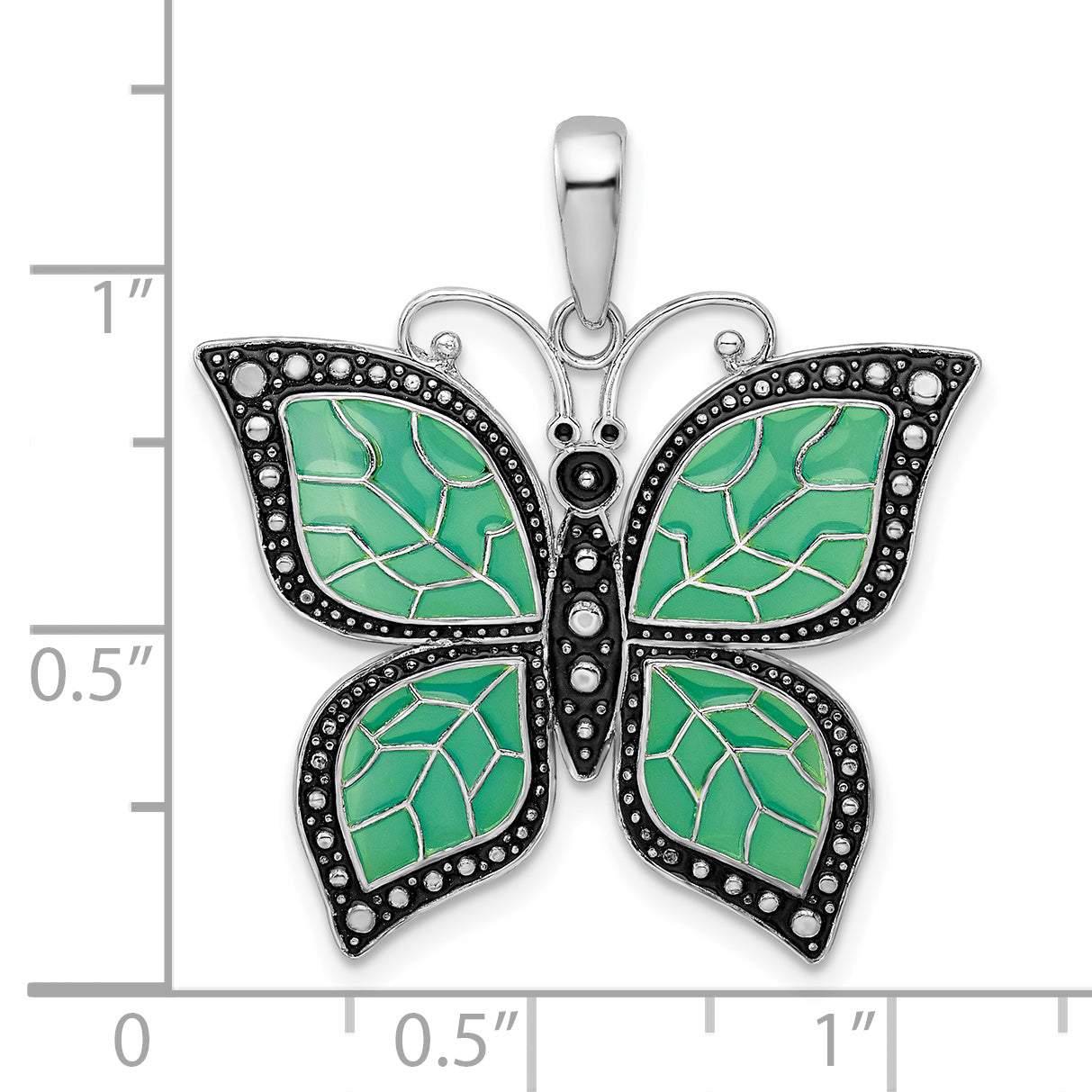 Sterling Silver De-Ani Rhodium-Plated Polished Enameled Aqua Butterfly Pendant