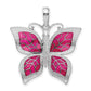 Sterling Silver De-Ani Rhodium-Plated Polished Enameled Fuchsia Butterfly Pendant