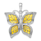 Sterling Silver De-Ani Rhodium-Plated Polished Enameled Yellow Butterfly Pendant