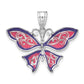 Sterling Silver De-Ani Rhodium-Plated Polished Enameled Purple Butterfly Pendant