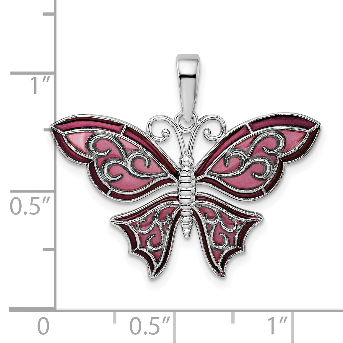 Sterling Silver De-Ani Rhodium-Plated Polished Enameled Purple Butterfly Pendant