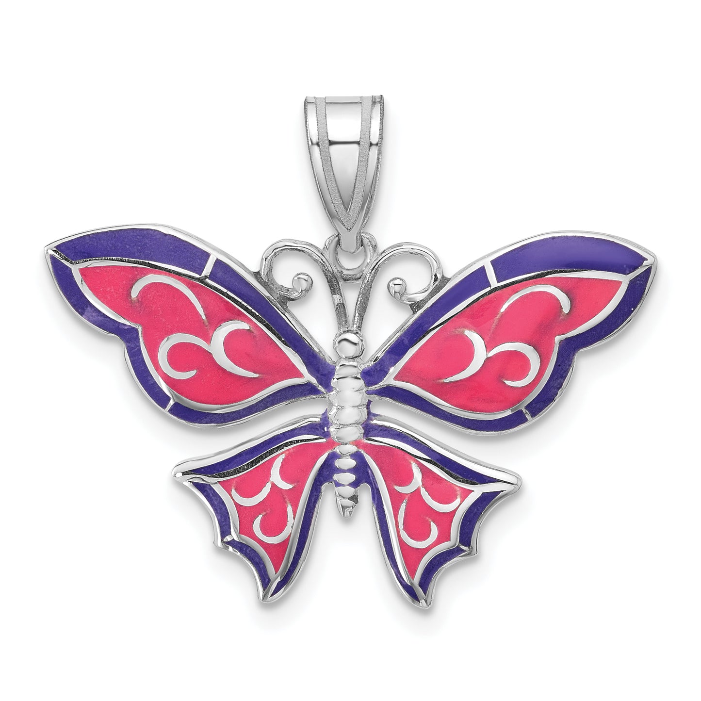 Sterling Silver De-Ani Rhodium-Plated Polished Enameled Purple Butterfly Pendant