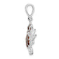 Sterling Silver De-Ani Rhodium-Plated Polished Enameled Brown Crab Pendant