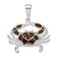 Sterling Silver De-Ani Rhodium-Plated Polished Enameled Brown Crab Pendant