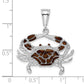 Sterling Silver De-Ani Rhodium-Plated Polished Enameled Brown Crab Pendant