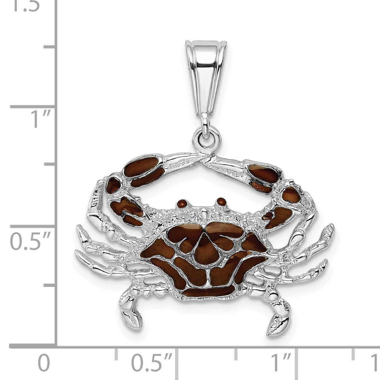 Sterling Silver De-Ani Rhodium-Plated Polished Enameled Brown Crab Pendant