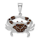 Sterling Silver De-Ani Rhodium-Plated Polished Enameled Brown Crab Pendant