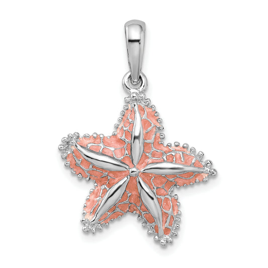 Sterling Silver De-Ani Rhodium-Plated Polished Enameled Starfish Pendant