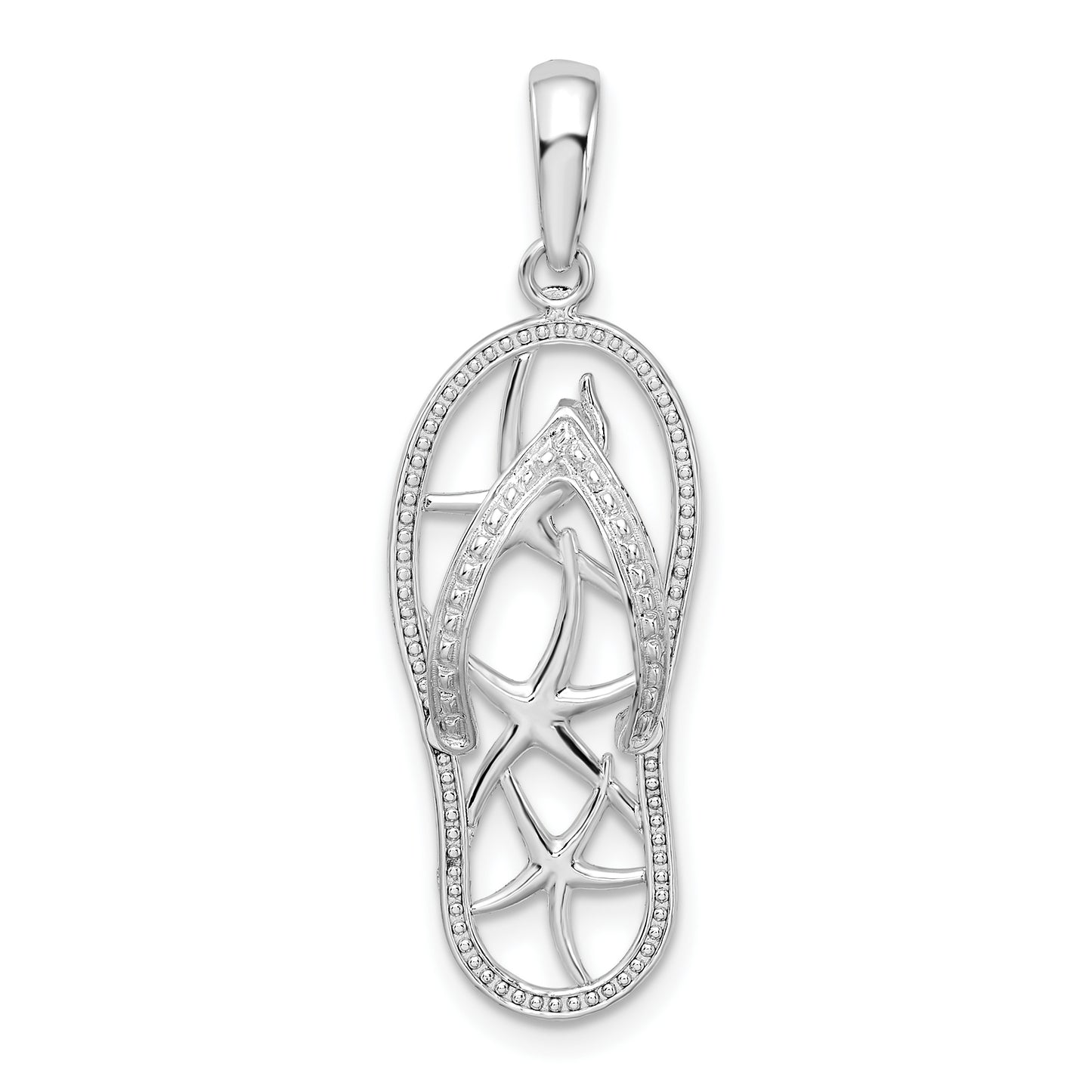 Sterling Silver De-Ani Rhodium-Plated 3D Cut-Out Starfish Flip-Flop Pendant