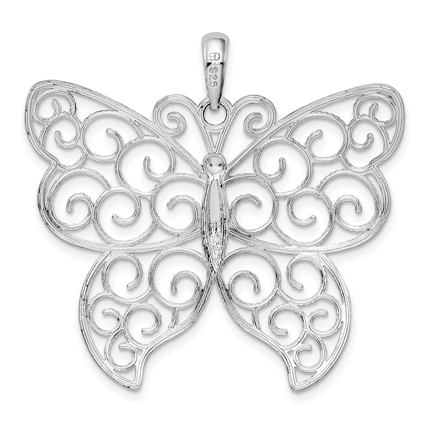 Sterling Silver De-Ani Rhodium-Plated Large Beaded Filigree Butterfly Pendant