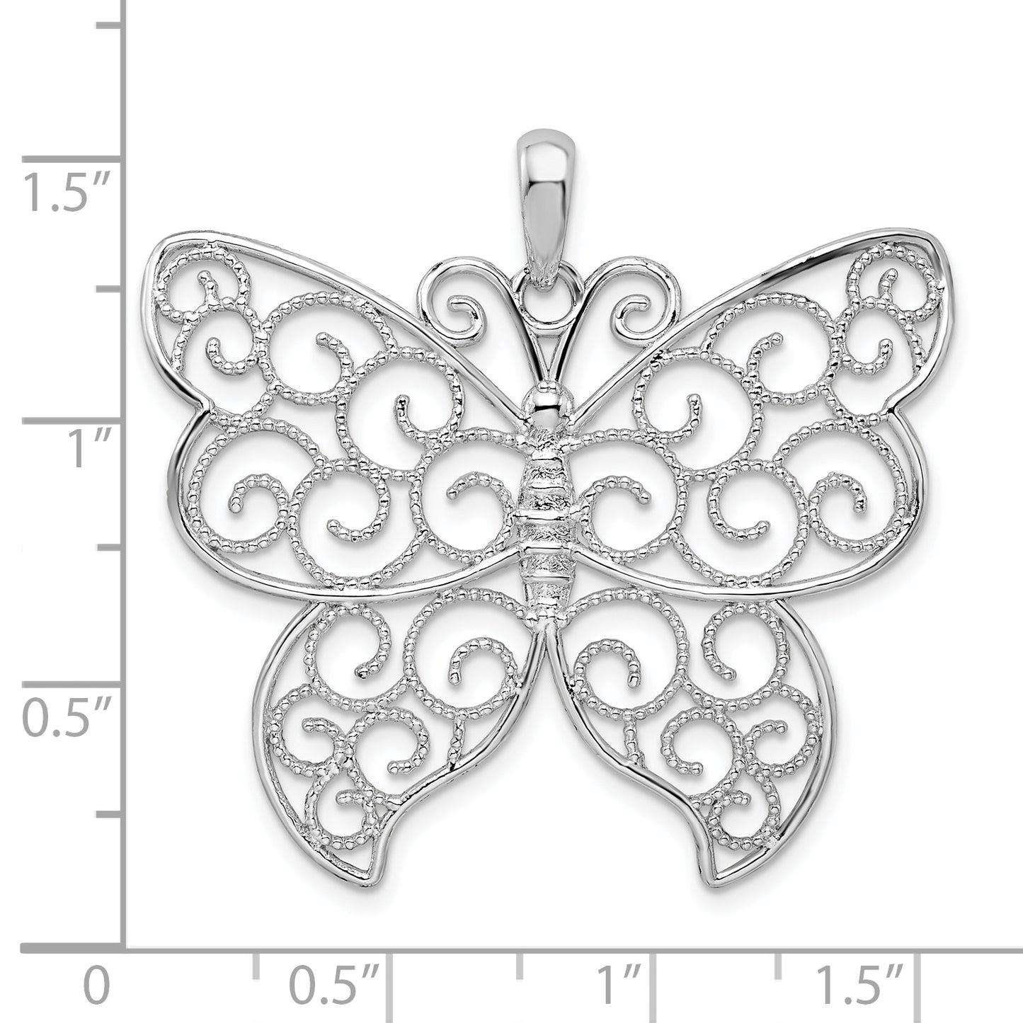 Sterling Silver De-Ani Rhodium-Plated Large Beaded Filigree Butterfly Pendant