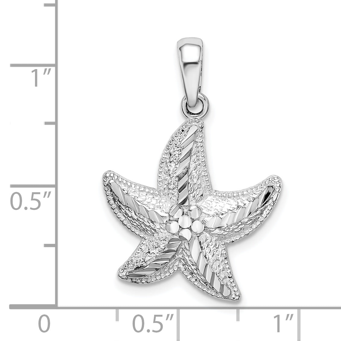 Sterling Silver De-Ani Rhodium-Plated Diamond-Cut Small Starfish Pendant