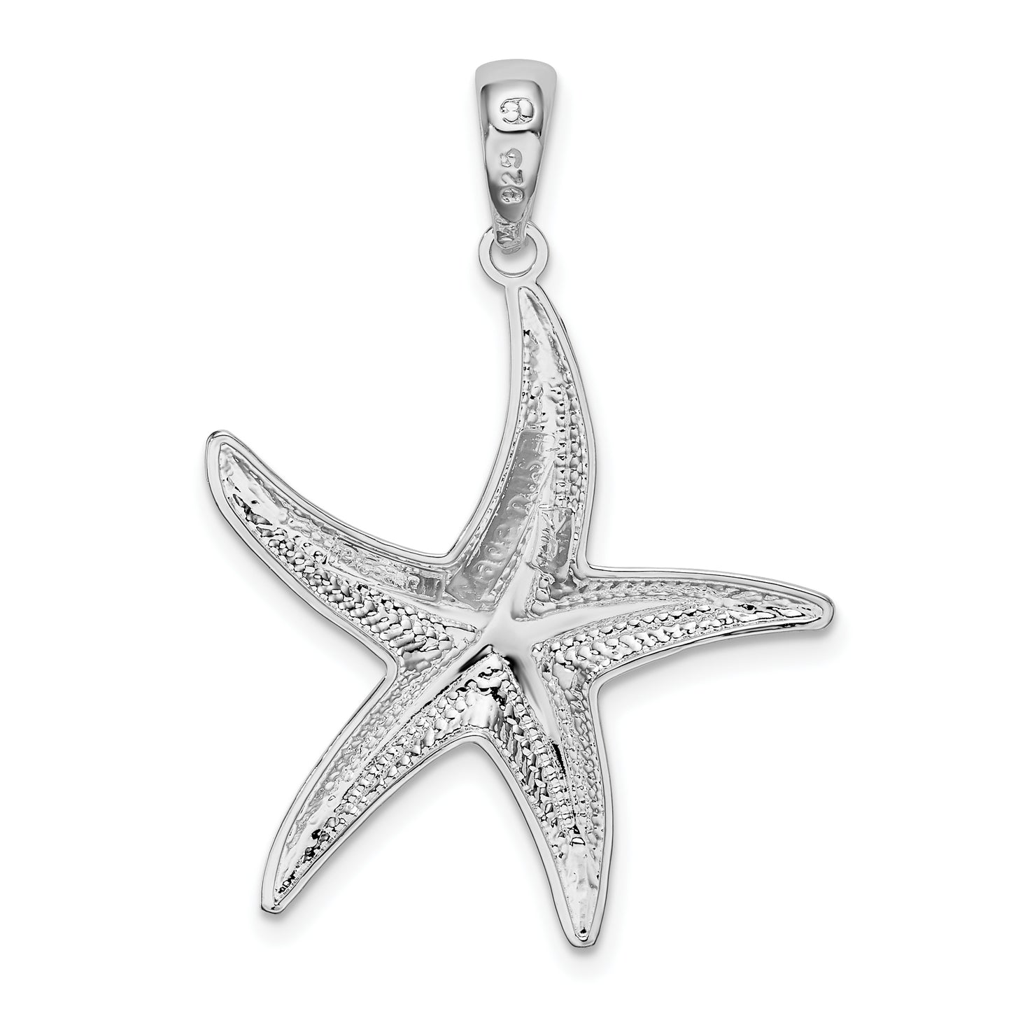 Sterling Silver De-Ani Rhodium-Plated Textured Diamond-Cut Starfish Pendant