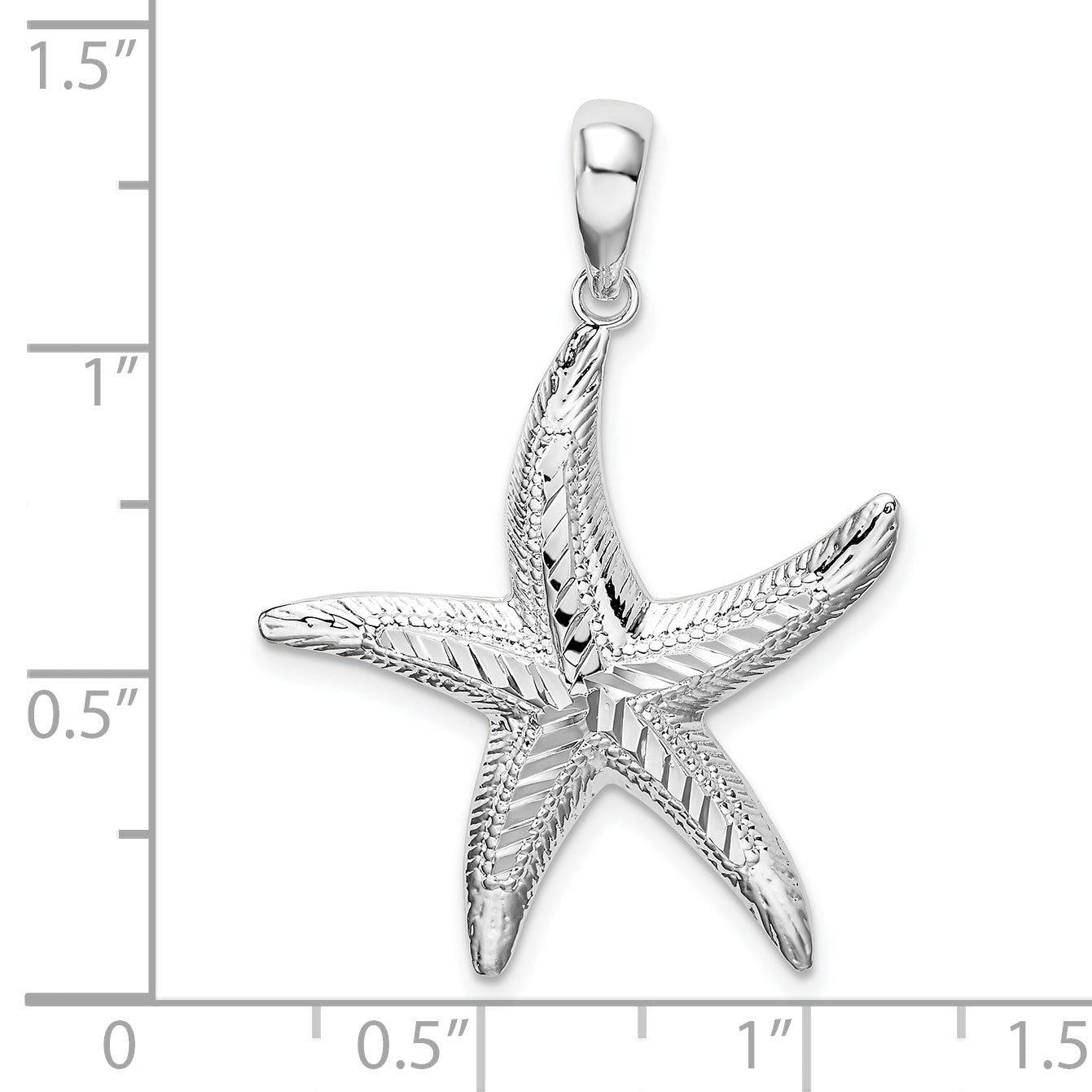 Sterling Silver De-Ani Rhodium-Plated Textured Diamond-Cut Starfish Pendant