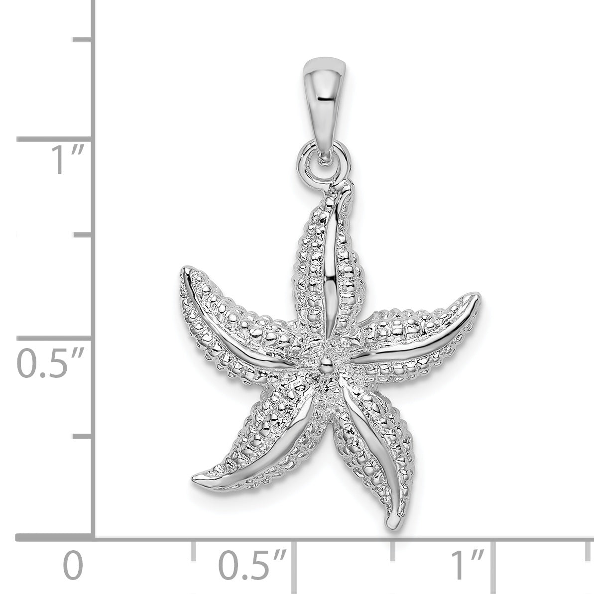 Sterling Silver De-Ani Rhodium-Plated Polished And Textured Starfish Pendant