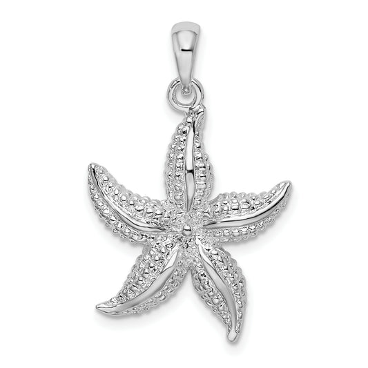 Sterling Silver De-Ani Rhodium-Plated Polished And Textured Starfish Pendant