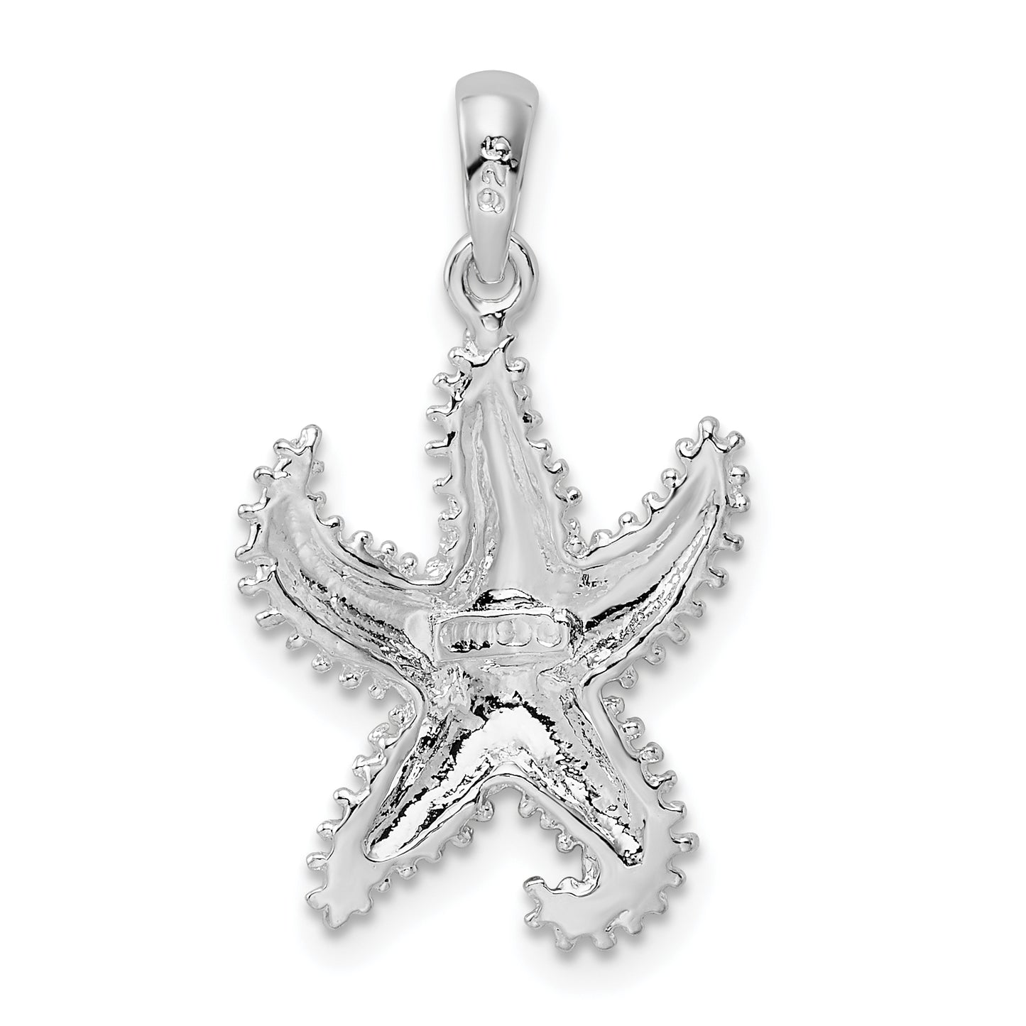 Sterling Silver De-Ani Rhodium-Plated Polished Beaded Starfish Pendant