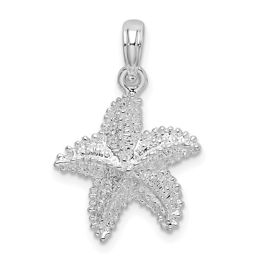 Sterling Silver De-Ani Rhodium-Plated Polished Beaded Starfish Pendant