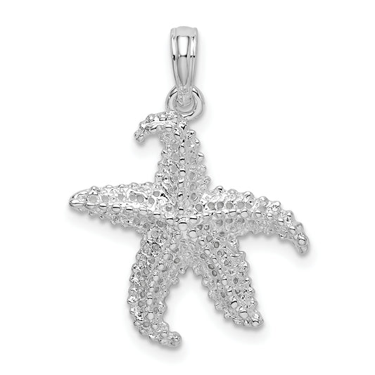 Sterling Silver De-Ani Rhodium-Plated Polished Pierced Starfish Pendant