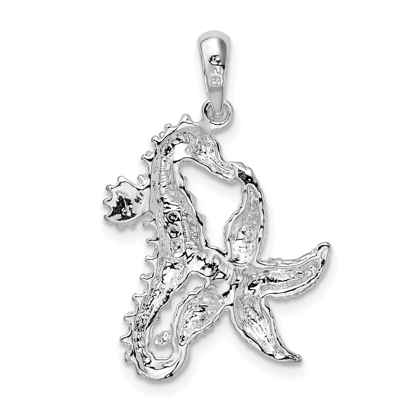 Sterling Silver De-Ani Rhodium-Plated Polished Starfish And Seahorse Pendant