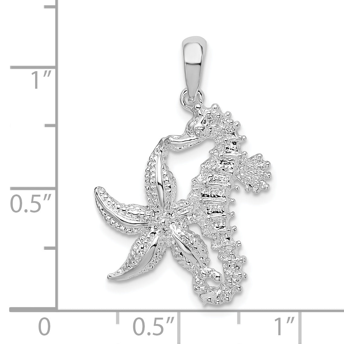 Sterling Silver De-Ani Rhodium-Plated Polished Starfish And Seahorse Pendant