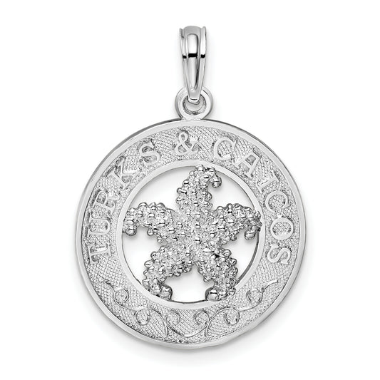 Sterling Silver De-Ani Rhodium-Plated Textured Turks And Caicos With Starfish Pendant