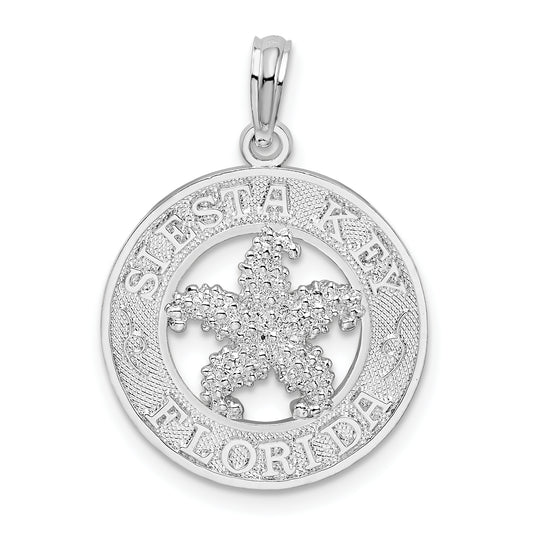 Sterling Silver De-Ani Rhodium-Plated Textured Siesta Key Florida With Starfish Pendant