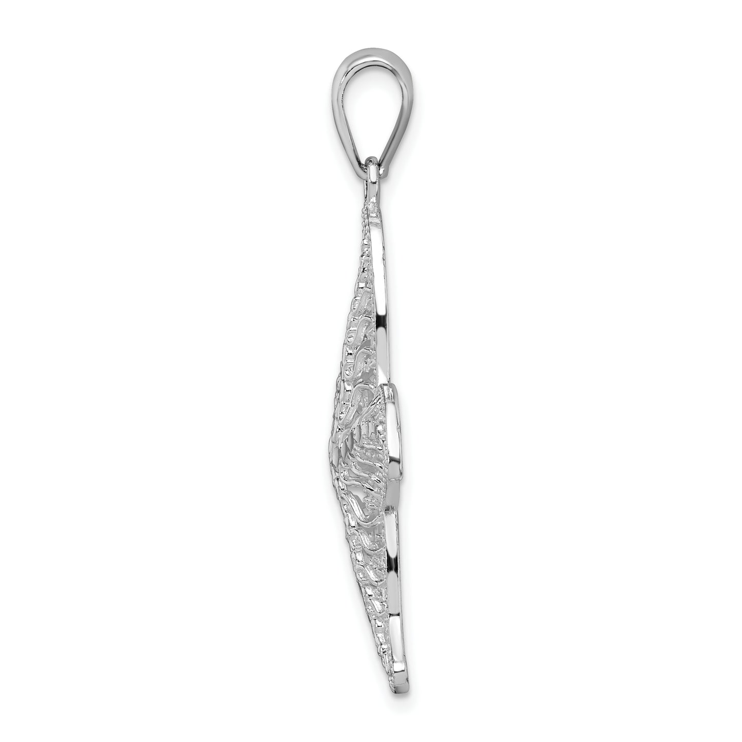 Sterling Silver De-Ani Rhodium-Plated Polished Filigree Starfish Pendant