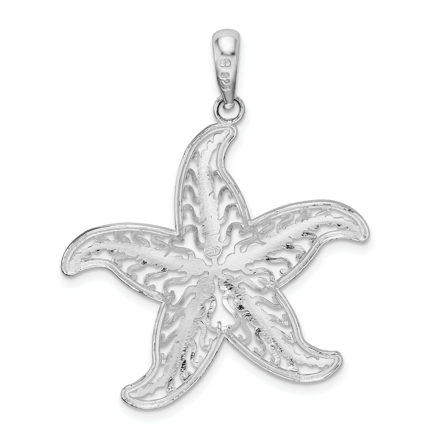 Sterling Silver De-Ani Rhodium-Plated Polished Filigree Starfish Pendant