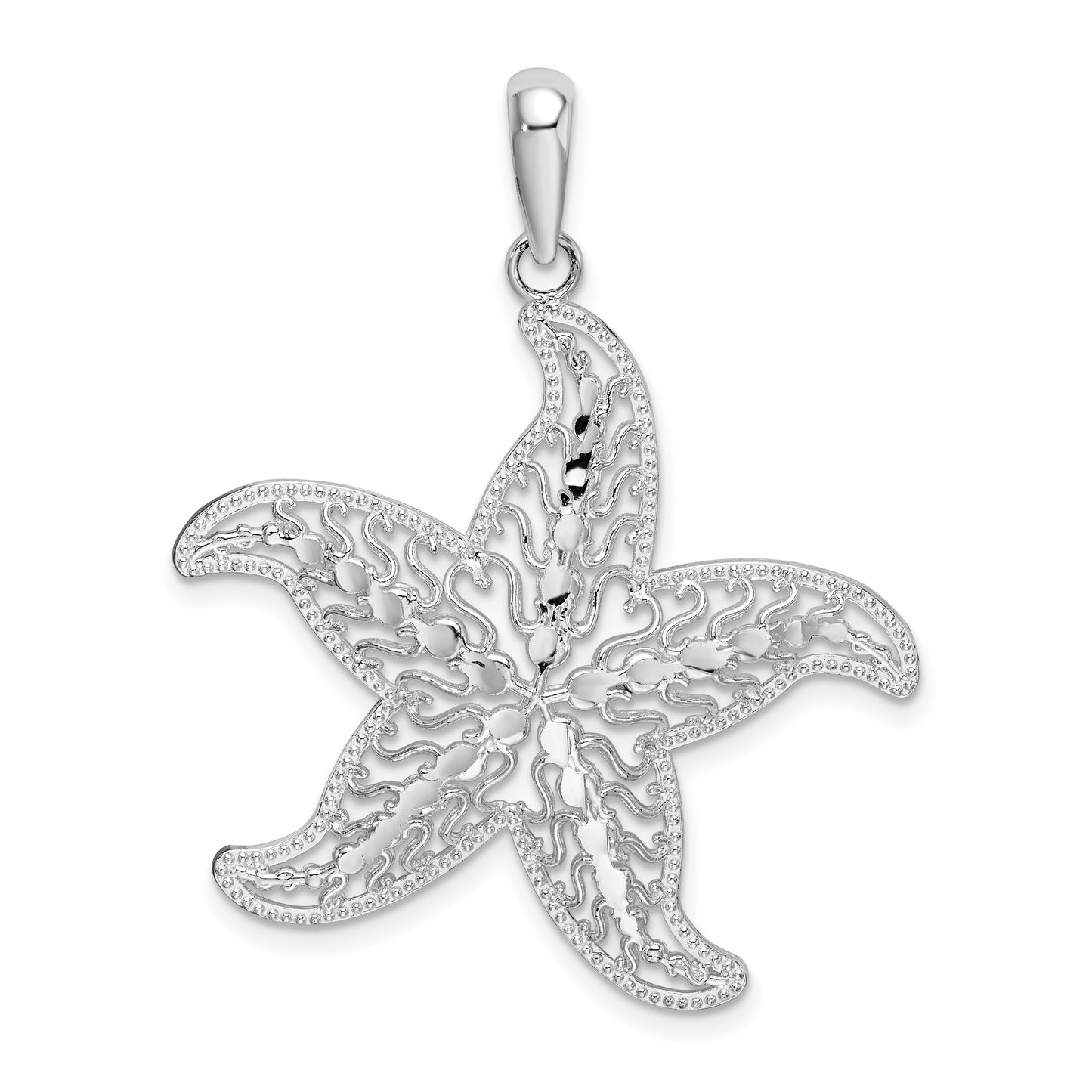 Sterling Silver De-Ani Rhodium-Plated Polished Filigree Starfish Pendant