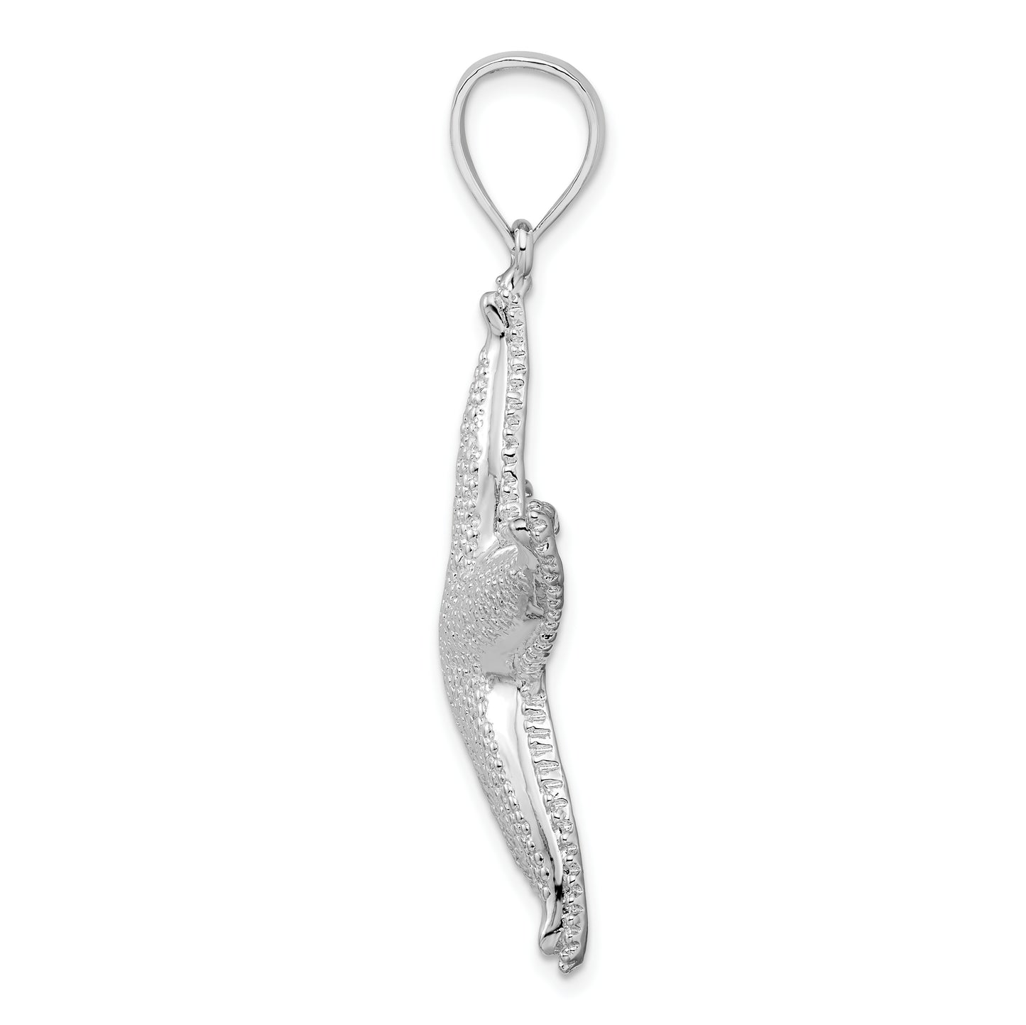 Sterling Silver De-Ani Rhodium-Plated Polished Textured Starfish Pendant