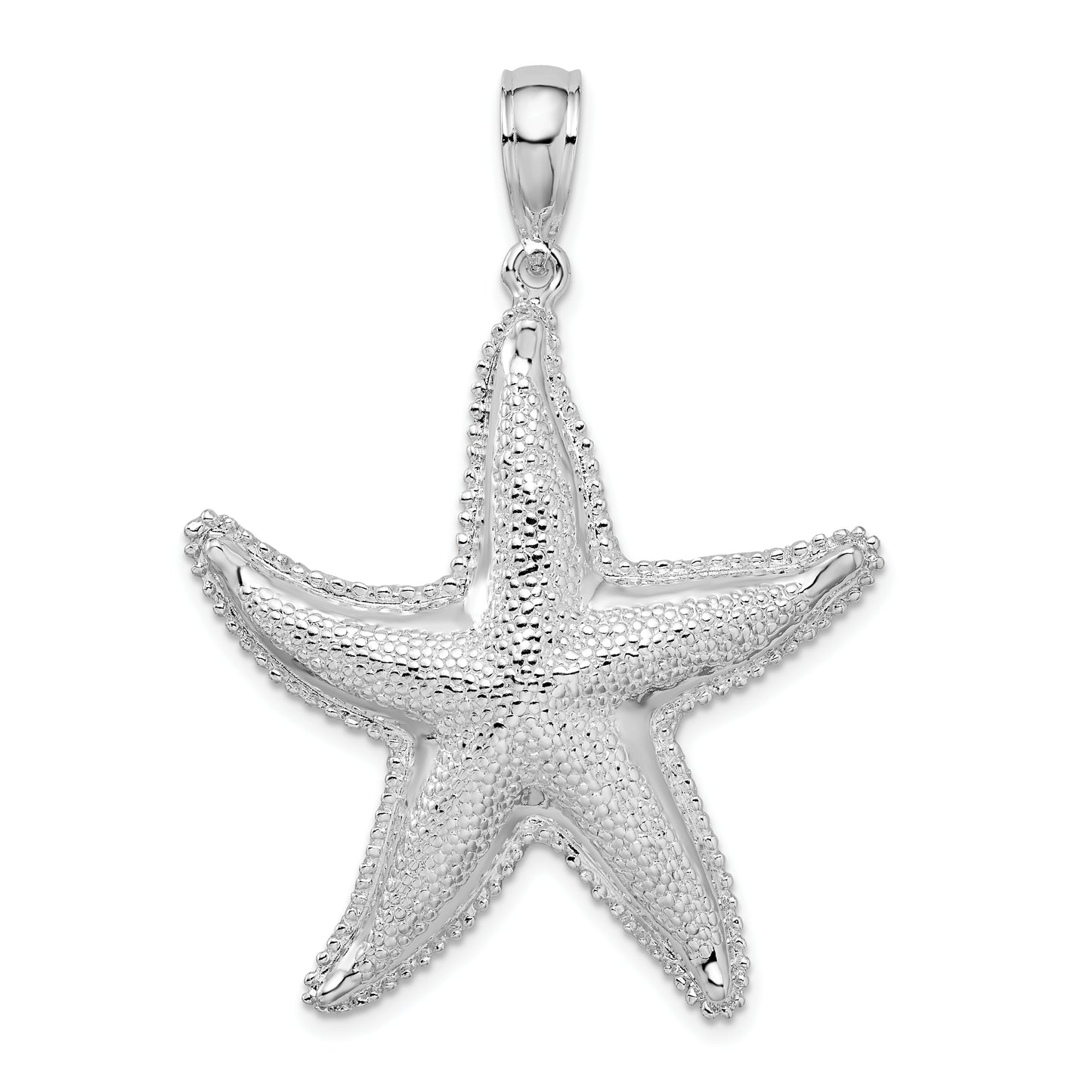 Sterling Silver De-Ani Rhodium-Plated Polished Textured Starfish Pendant