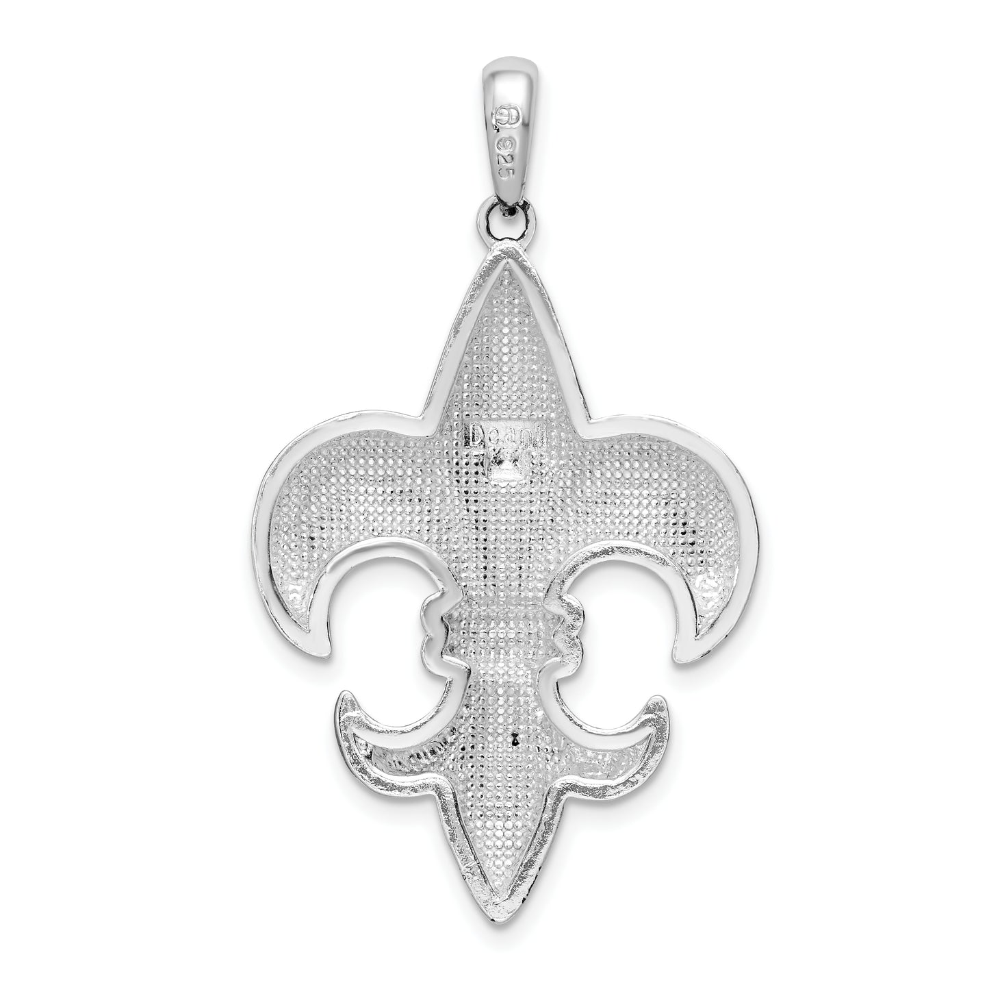 Sterling Silver De-Ani Rhodium-Plated Polished Large Fleur De Lis Pendant