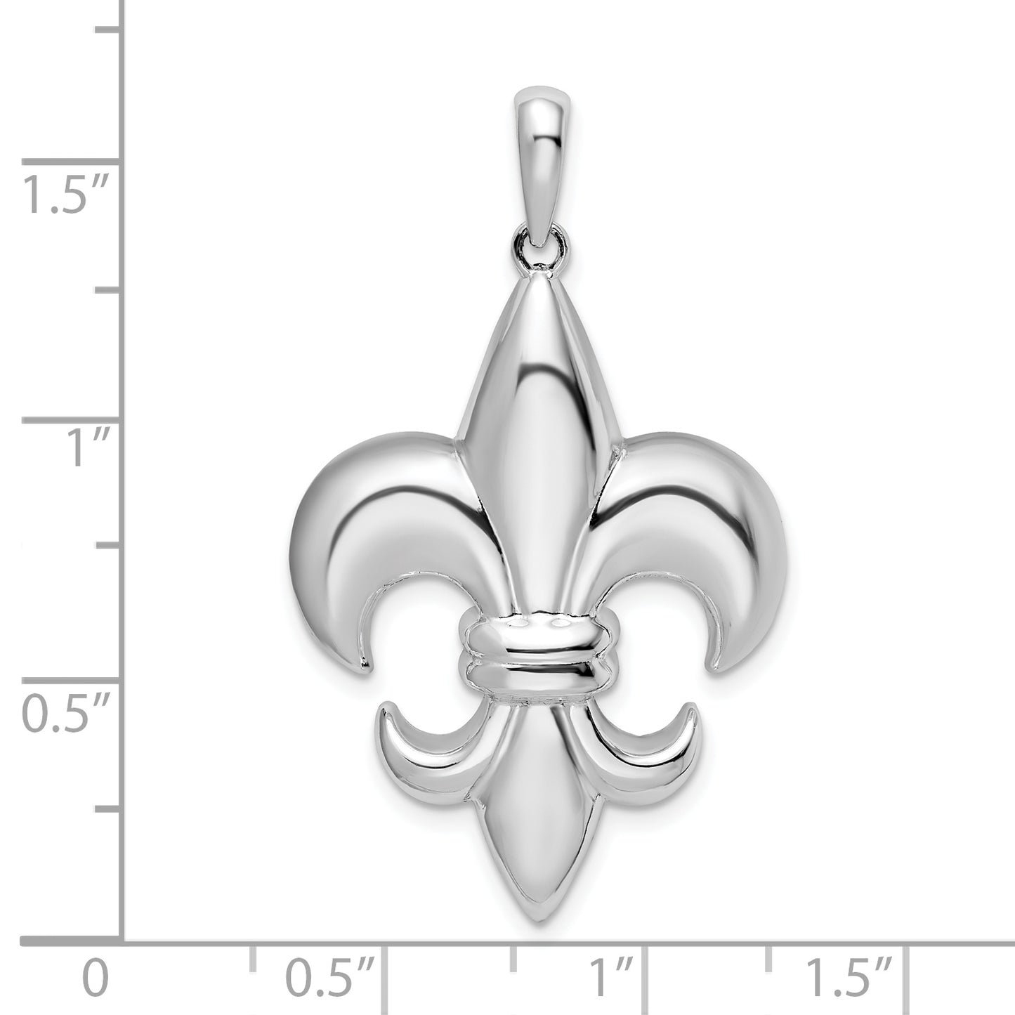 Sterling Silver De-Ani Rhodium-Plated Polished Large Fleur De Lis Pendant