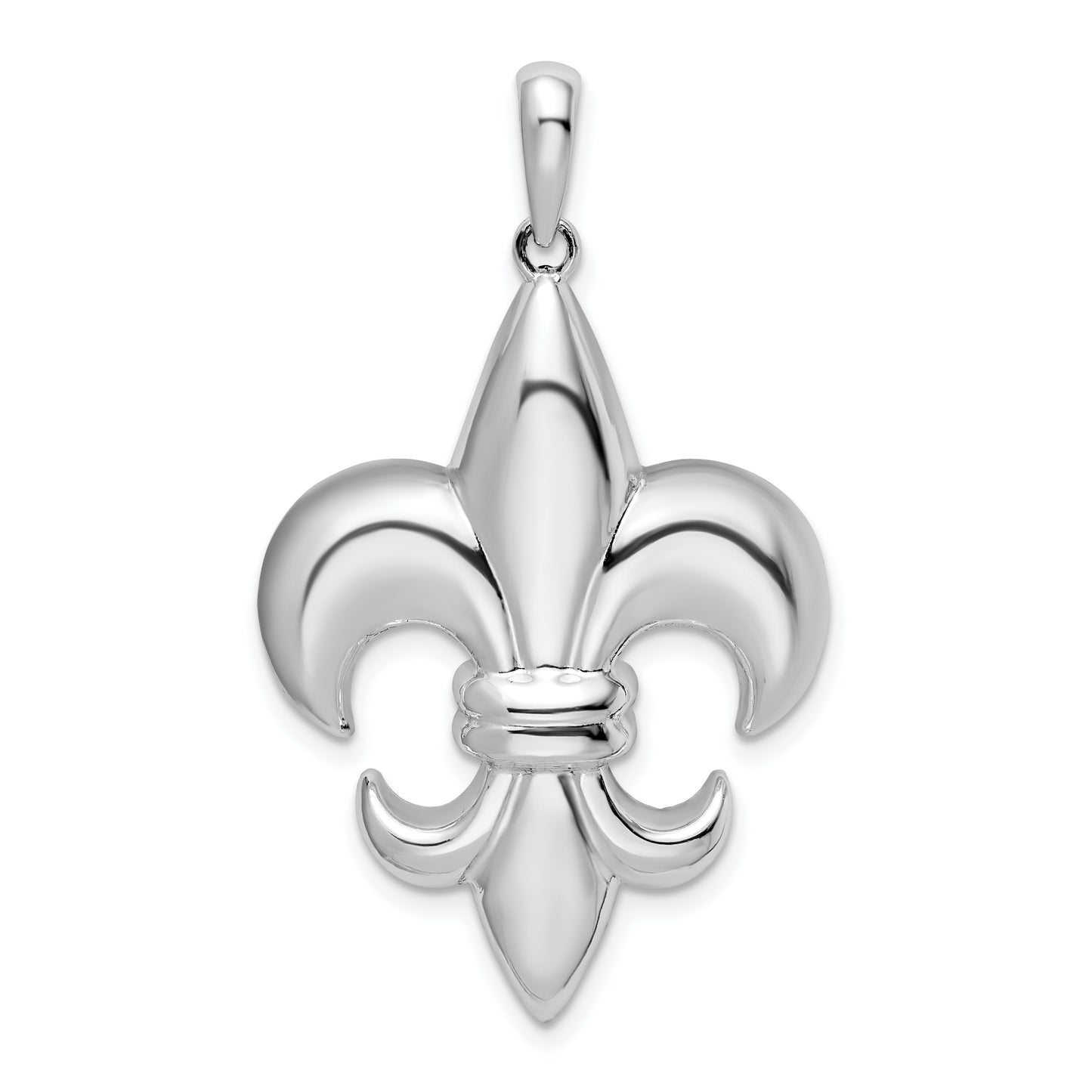 Sterling Silver De-Ani Rhodium-Plated Polished Large Fleur De Lis Pendant