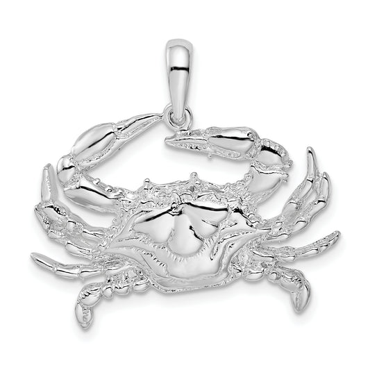 Sterling Silver De-Ani Rhodium-Plated Polished Blue Crab Pendant