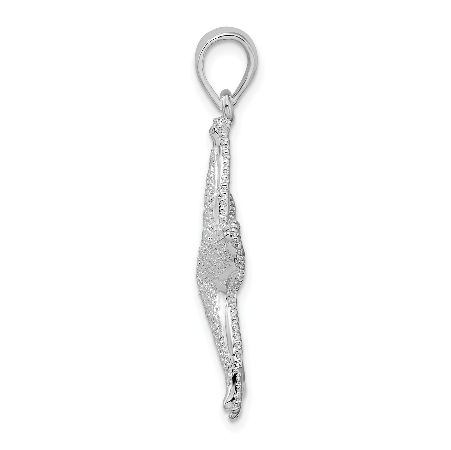 Sterling Silver De-Ani Rhodium-Plated Polished Textured Starfish Pendant