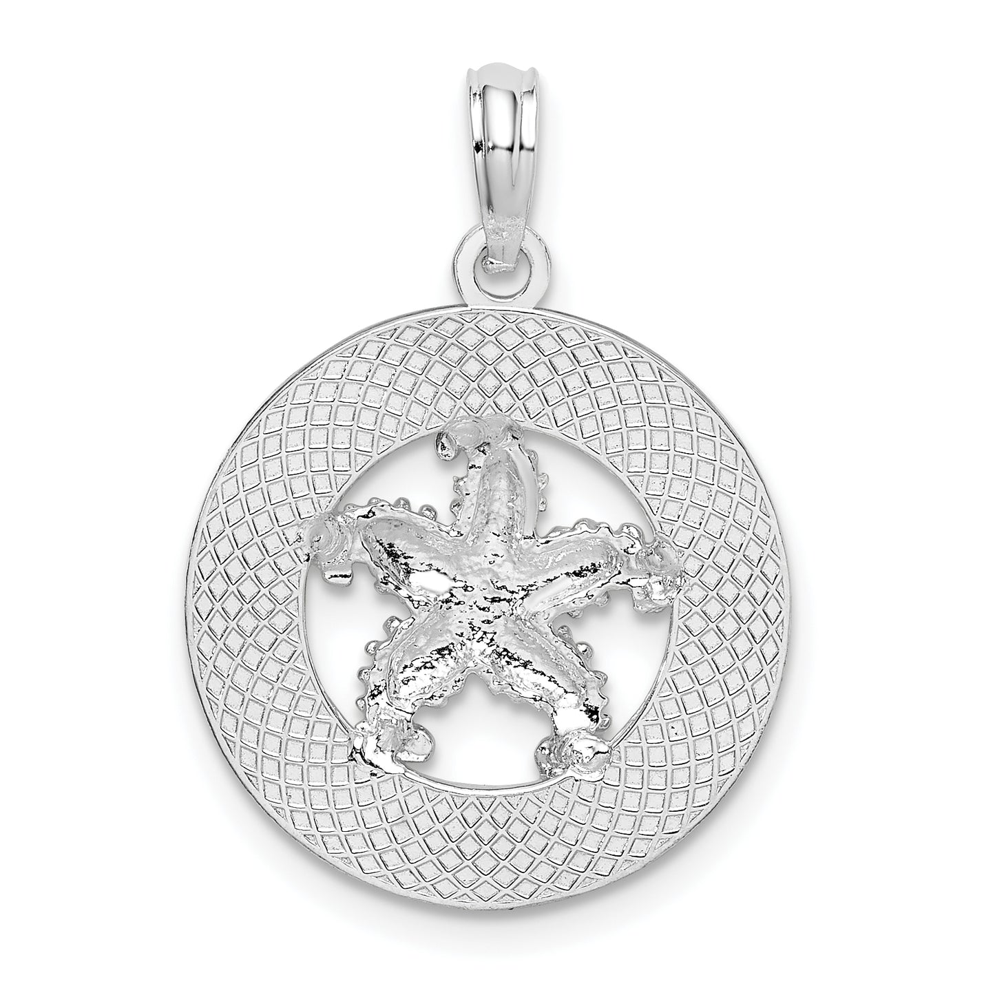 Sterling Silver De-Ani Rhodium-Plated Textured Bahamas With Starfish Pendant