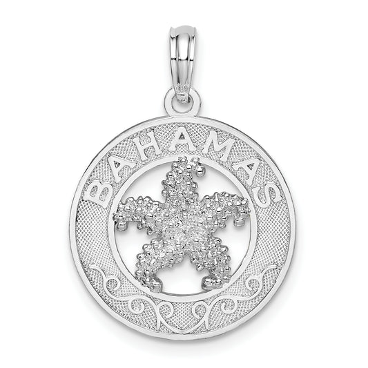 Sterling Silver De-Ani Rhodium-Plated Textured Bahamas With Starfish Pendant