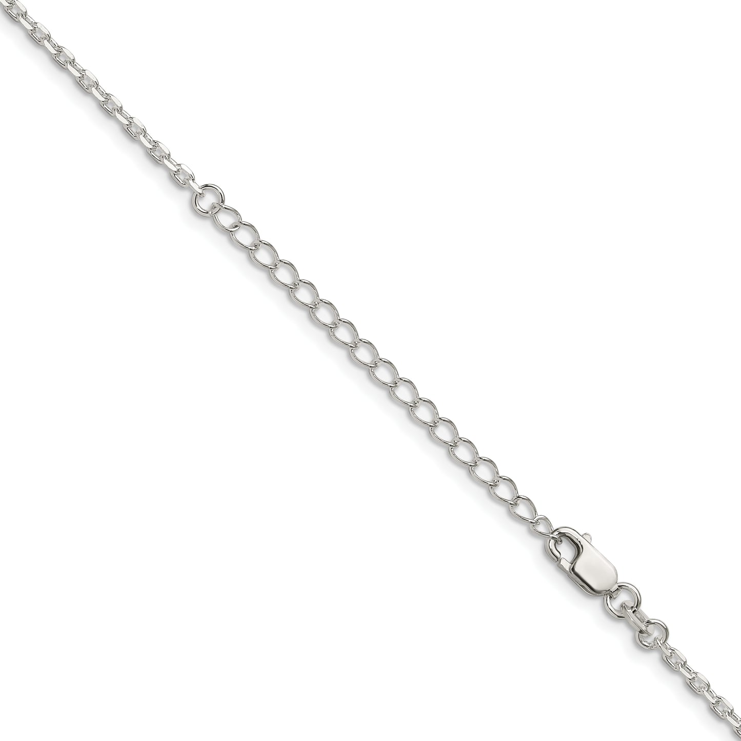 18 Inch Sterling Silver 2mm Beveled Oval Cable Chain W/2In Ext.